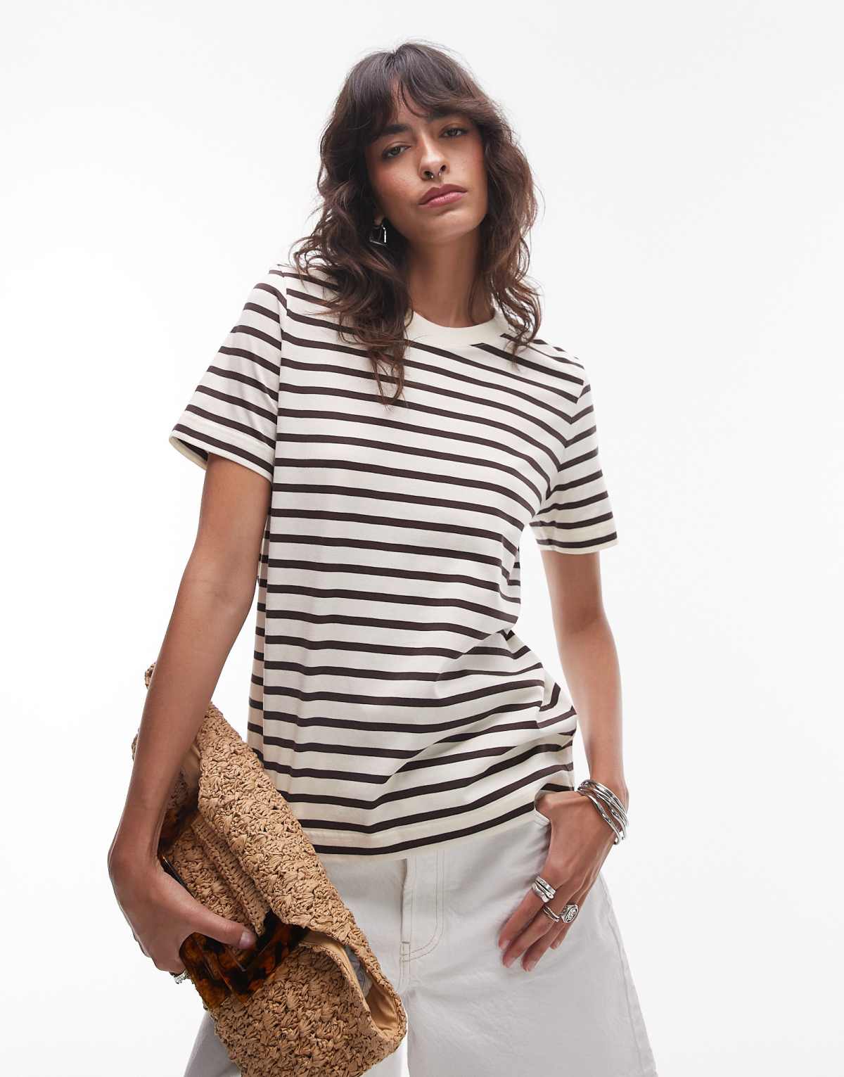 ARKET t-shirt in brown and white stripes