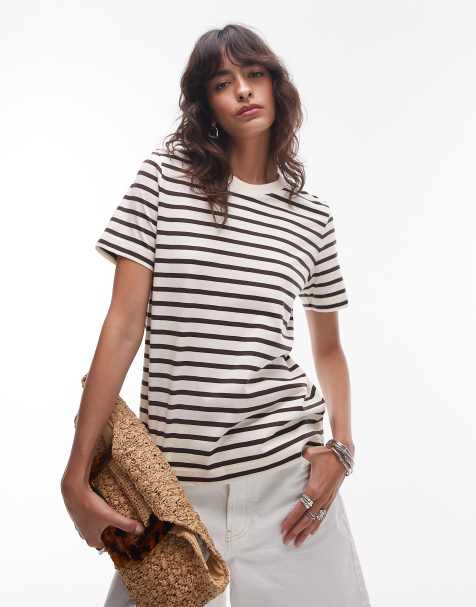 ARKET - T-shirt in bruin en wit gestreept - view 1