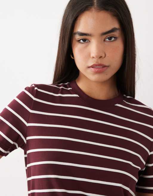 ARKET - T-shirt met korte mouwen en strepen in bordeauxrood, 4 van 4