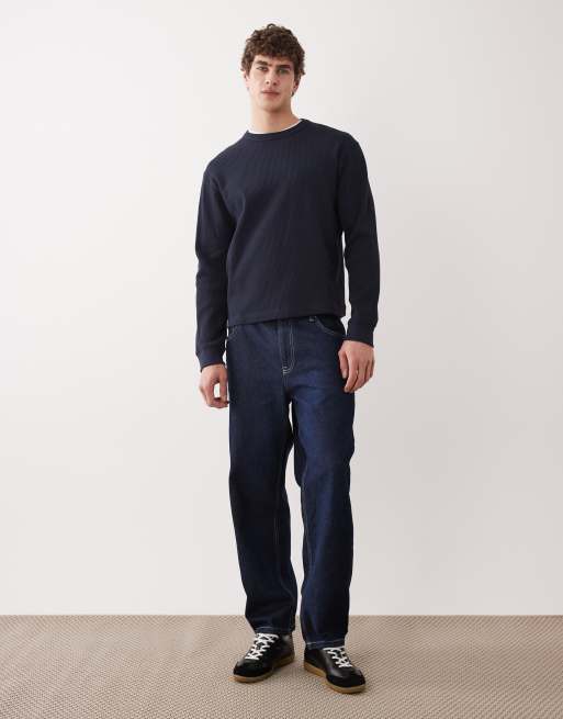 ARKET - T-shirt met lange mouwen en wafelstructuur in marineblauw, 2 van 5