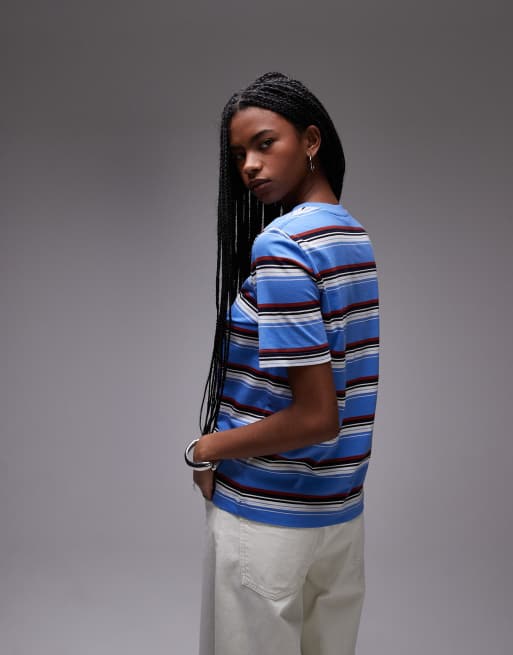 ARKET - T-shirt met retro strepen in blauw, 3 van 4