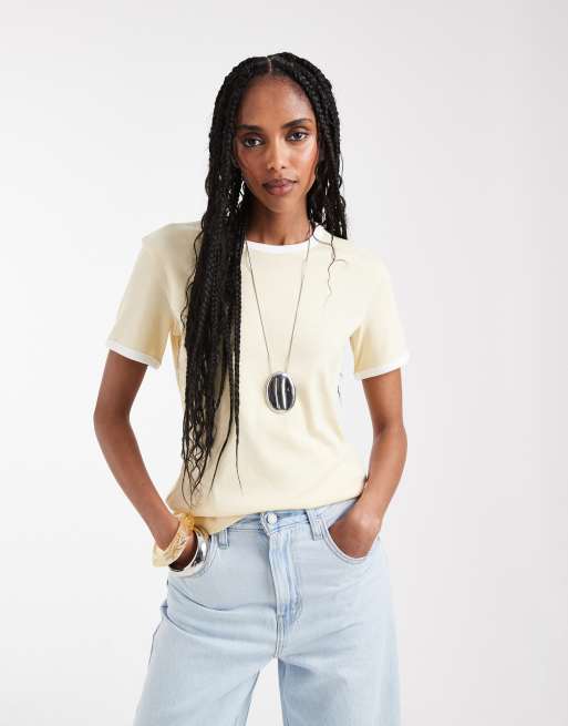 ARKET - T-shirt nervuré ajusté à bords contrastants - Jaune beurre, 5 de 7