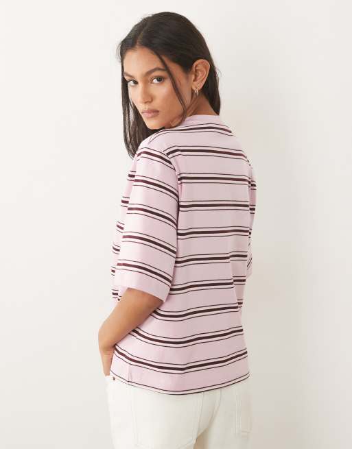 ARKET - T-shirt oversize en jersey épais à rayures - Rose, 4 de 4