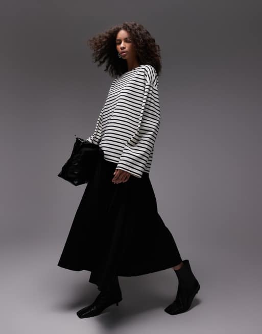 ARKET - T-shirt oversize en jersey rayé avec manches longues et ourlet fendu - Blanc/bleu, 4 de 4