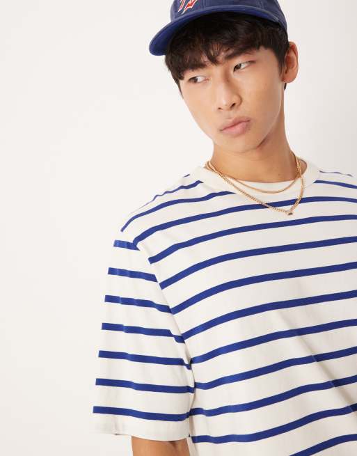 ARKET - T-shirt oversize in jersey leggero a righe blu e bianche, 4 di 4