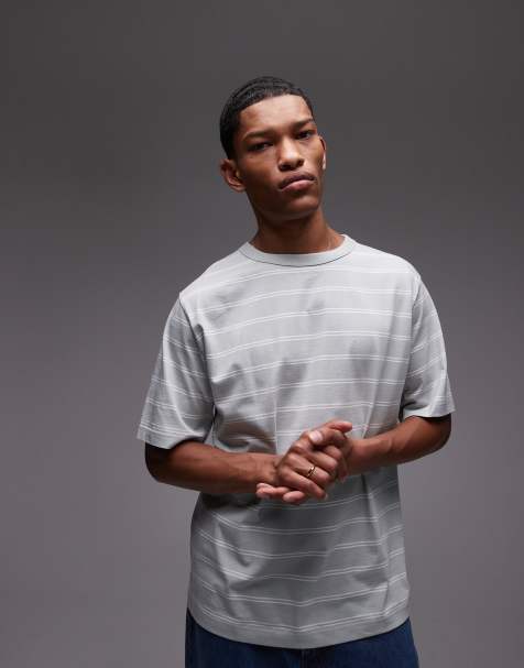 ARKET - T-shirt oversize in jersey pesante grigia a righe bianche - view 1