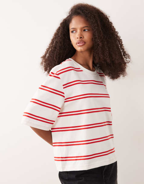 ARKET - T-shirt squadrata pesante in puro cotone rossa a righe - view 1