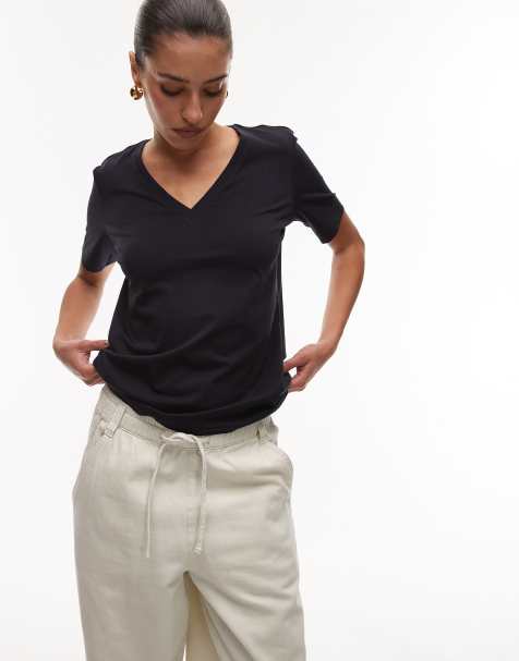 ARKET - T-shirt van jersey met stretch en V-hals in marineblauw - view 1
