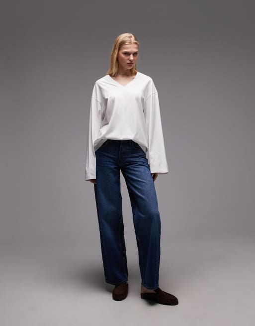 ARKET - T-shirt van katoen met V-hals en lange mouwen in wit, 2 van 4