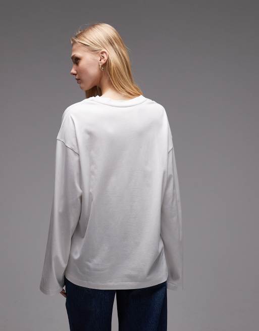 ARKET - T-shirt van katoen met V-hals en lange mouwen in wit, 4 van 4