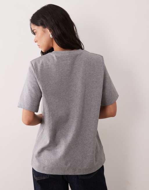 Arket - T-shirt van zware jersey in gemêleerd grijs, 4 van 4
