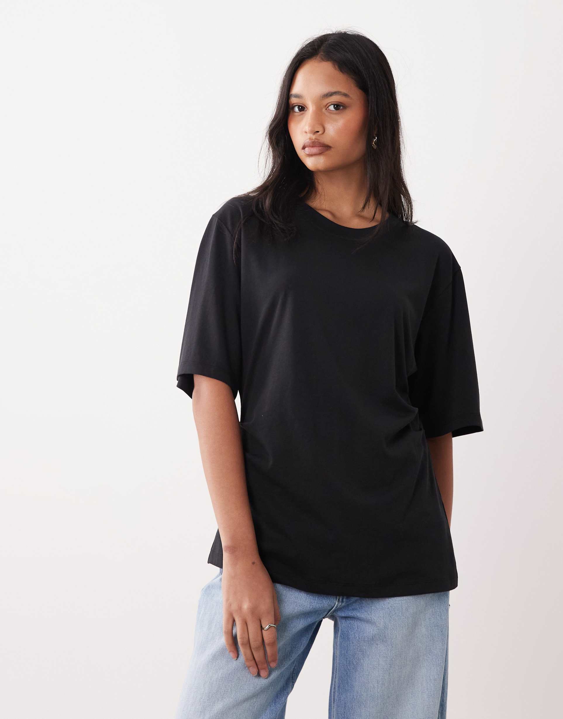 arket t-shirt with draped waist detail in off black