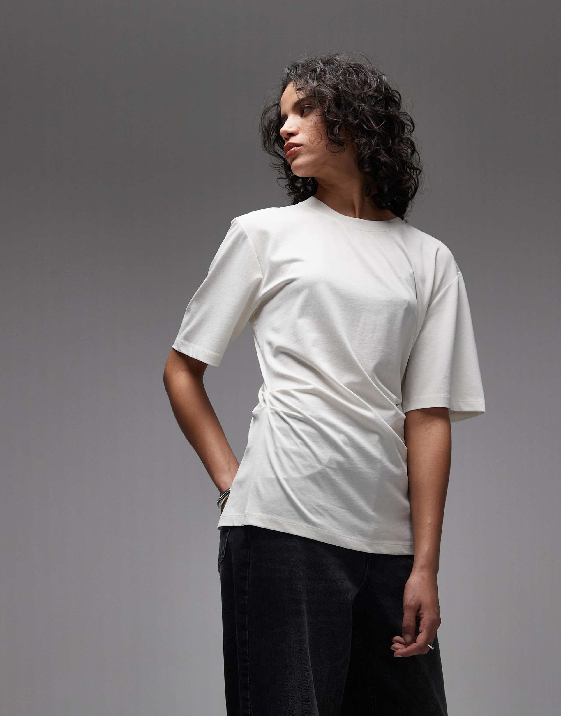 arket t-shirt with draped waist detail in off white
