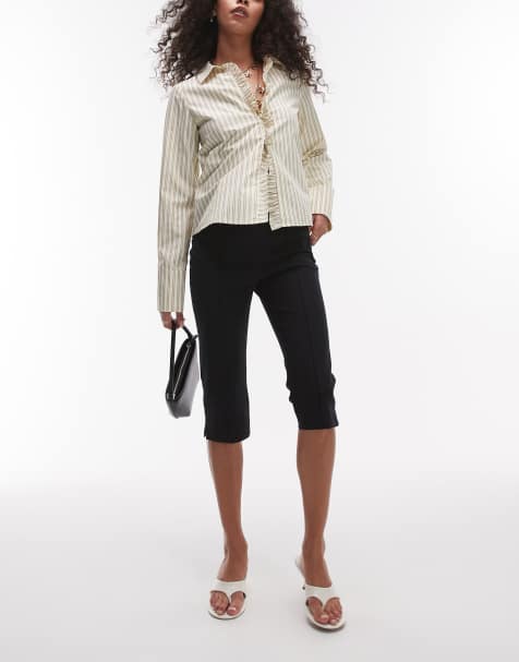 ARKET tailored capri pants with structured front leg pinktuck in black - view 1