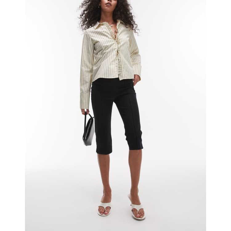 ARKET tailored capri pants with structured front leg pintuck in black