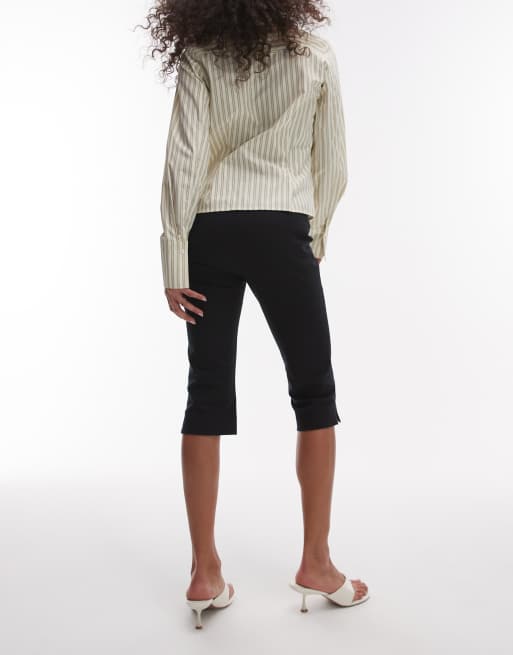 ARKET tailored capri pants with structured front leg pintuck in black