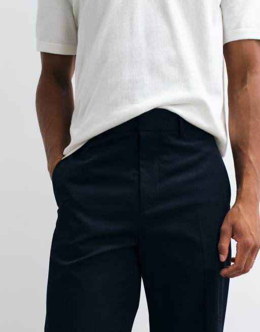 ARKET tailored wide leg cropped trouser in navy, 3 of 5