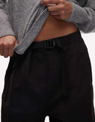 Arket Tech Nylon Baggy Utlility Pants With Zippered Hem Detail In Black