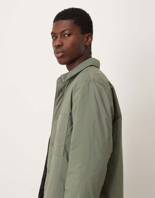 ARKET techno padded overshirt in khaki, 4 of 5