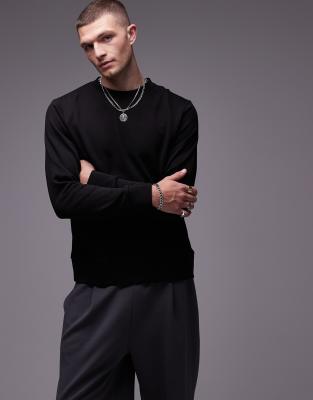 terry jersey vintage look sweatshirt in black