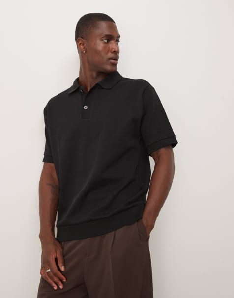 ARKET textured heavyweight jersey polo in black - view 1