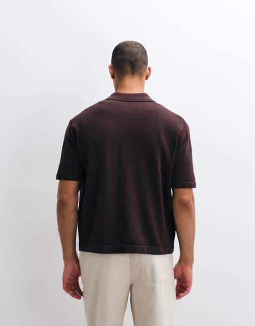 ARKET textured knitted shirt in chocolate brown, 5 of 5