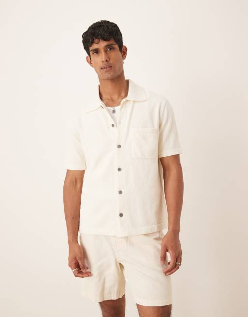 ARKET textured knitted short sleeve shirt in off white