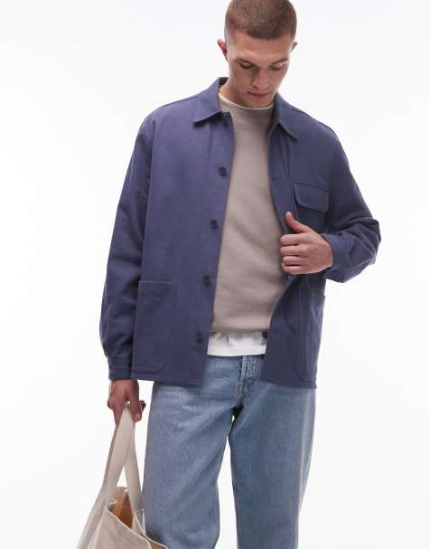 ARKET textured linen blend overshirt in blue - view 1