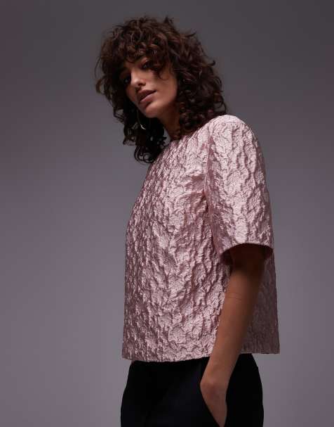 ARKET textured metallic jacquard oversized t-shirt top in pink - view 1