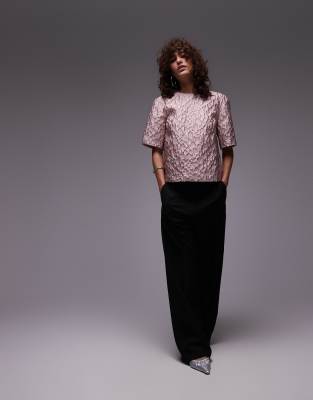Arket Textured Metallic Jacquard Oversized T-shirt Top In Pink