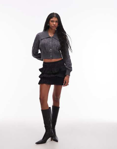 ARKET textured ruffle mini skirt in black - view 1