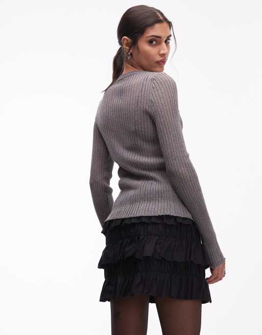 ARKET textured ruffle mini skirt in black, 3 of 4