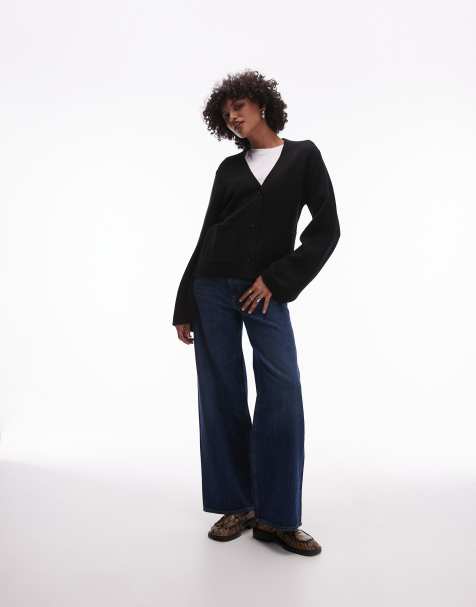 ARKET textured yarn wool cardigan with v-neck and front pockets in black - view 1