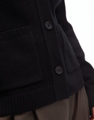 Arket Textured Yarn Wool Cardigan With V-neck And Front Pockets In Black