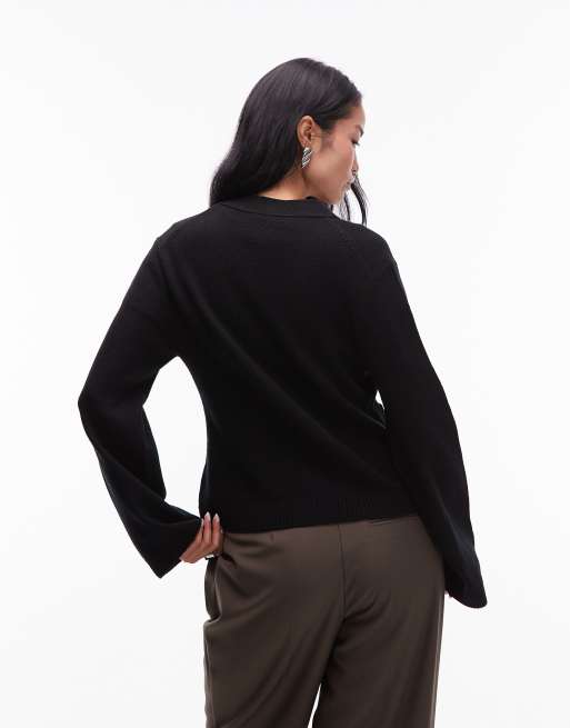 ARKET textured yarn wool cardigan with v-neck and front pockets in black, 4 of 4