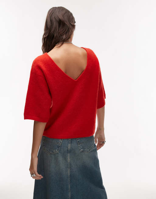 ARKET - Top à col V en maille de laine d'alpaga mélangé - Rouge, 4 de 4