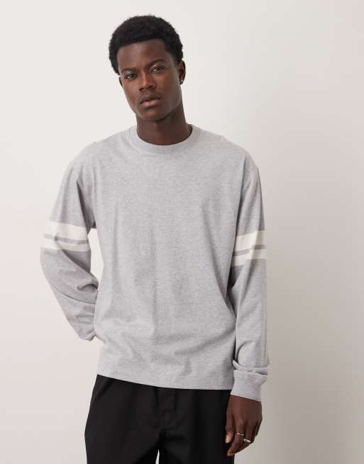ARKET - Top a maniche lunghe in jersey grigio mélange con righe rétro