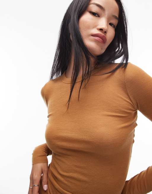 ARKET - Top a maniche lunghe semitrasparente color senape in maglia di lana merino, 3 di 4