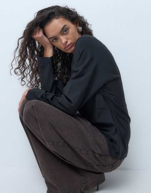 ARKET top asymétrique à manches longues cintré à la taille noir, 3 de 5