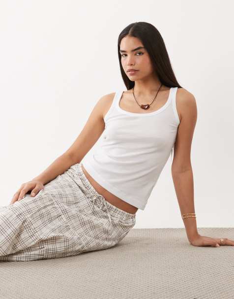 ARKET - Top blanco de tirantes con cuello ancho de punto liso - view 1