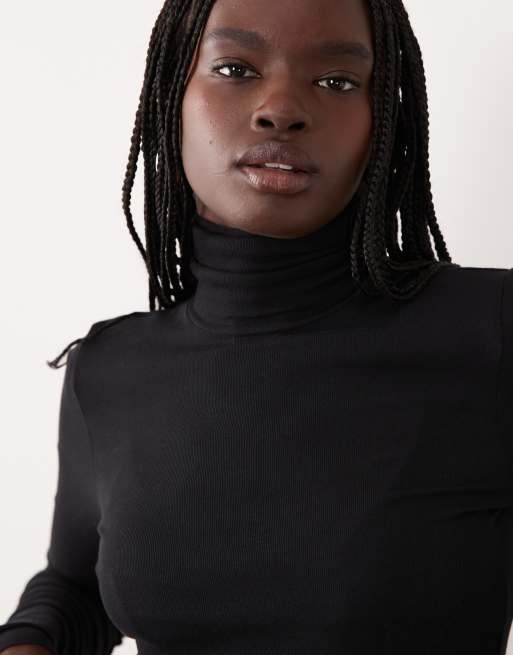 ARKET top en maille majoritairement coton semi-transparent à col montant noir, 3 de 4