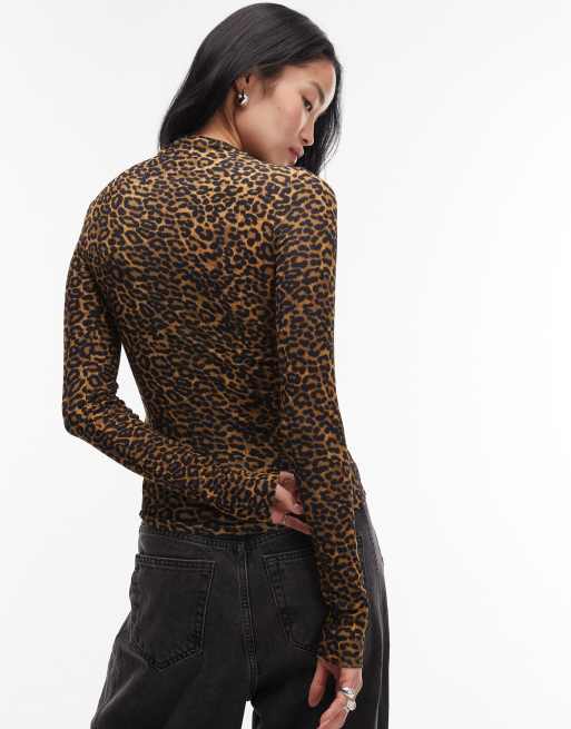 ARKET - Top in maglia di lana merino a coste larghe semitrasparente con stampa leopardata, 3 di 4