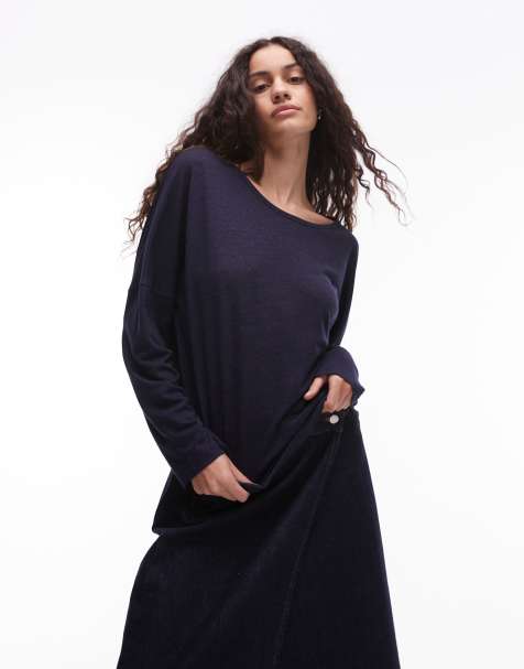 ARKET - Top in misto lino vestibilità comoda blu navy a maniche lunghe - view 1