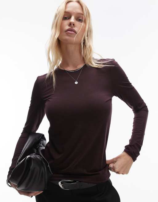 ARKET - Top moulant en jersey ultra stretch à manches longues - Bordeaux