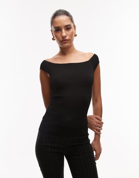 ARKET - Top nero in maglia strutturata con spalle scoperte e scollo a cuore - view 1