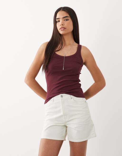 ARKET - Top rojo oscuro de tirantes con cuello ancho pronunciado de punto liso, 3 de 4