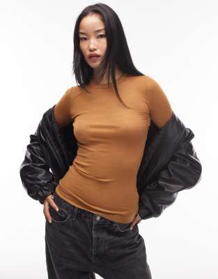 ARKET - Top semi-transparent à manches longues en maille de laine mérinos - Moutarde | ASOS