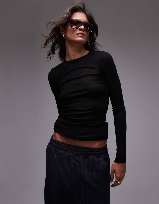 ARKET - Top semi-transparent à manches longues en maille de laine mérinos - Noir