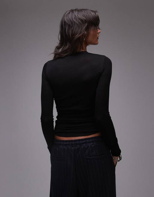 ARKET - Top semi-transparent à manches longues en maille de laine mérinos - Noir, 2 de 4