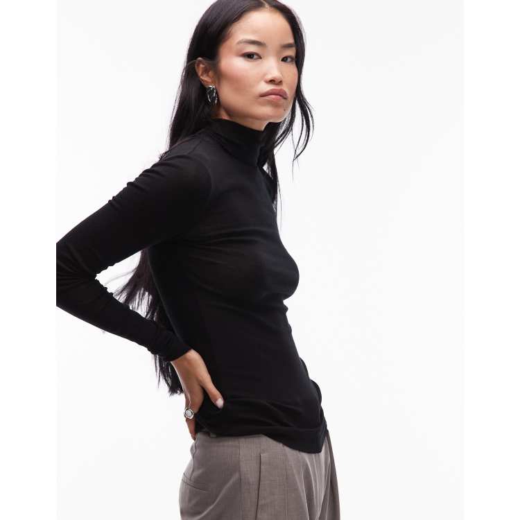 ARKET Top semi-transparent en maille de laine mérinos à col